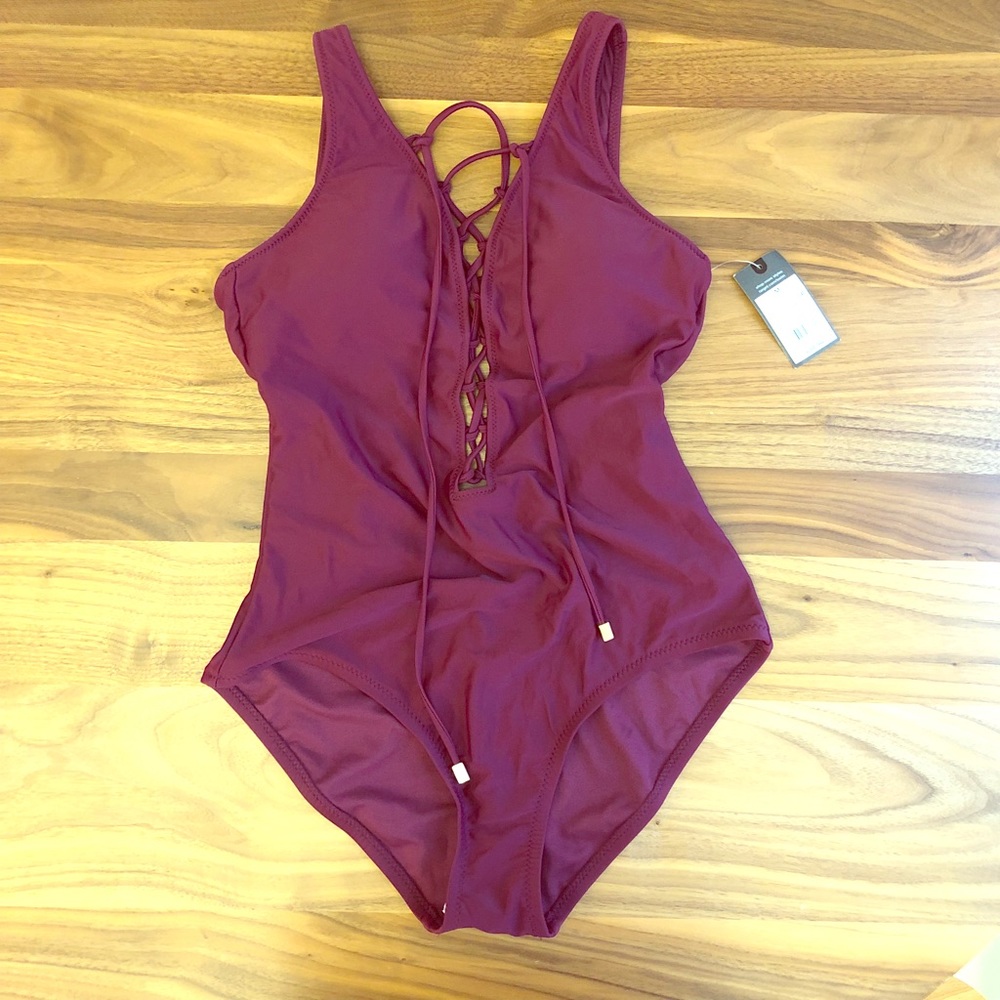 Maroon One Pice Bathing Suit